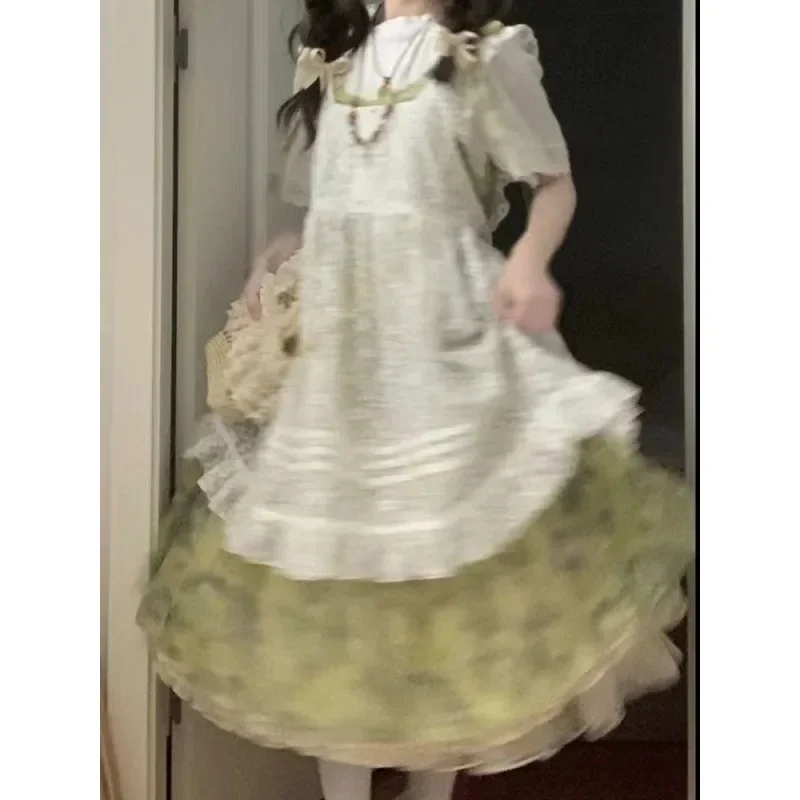 

25 Vintage College Style Small Size Retro Floral Lace Shirt Short Sleeve Women's Three-Piece Set with Halter Neck Cover up Skirt