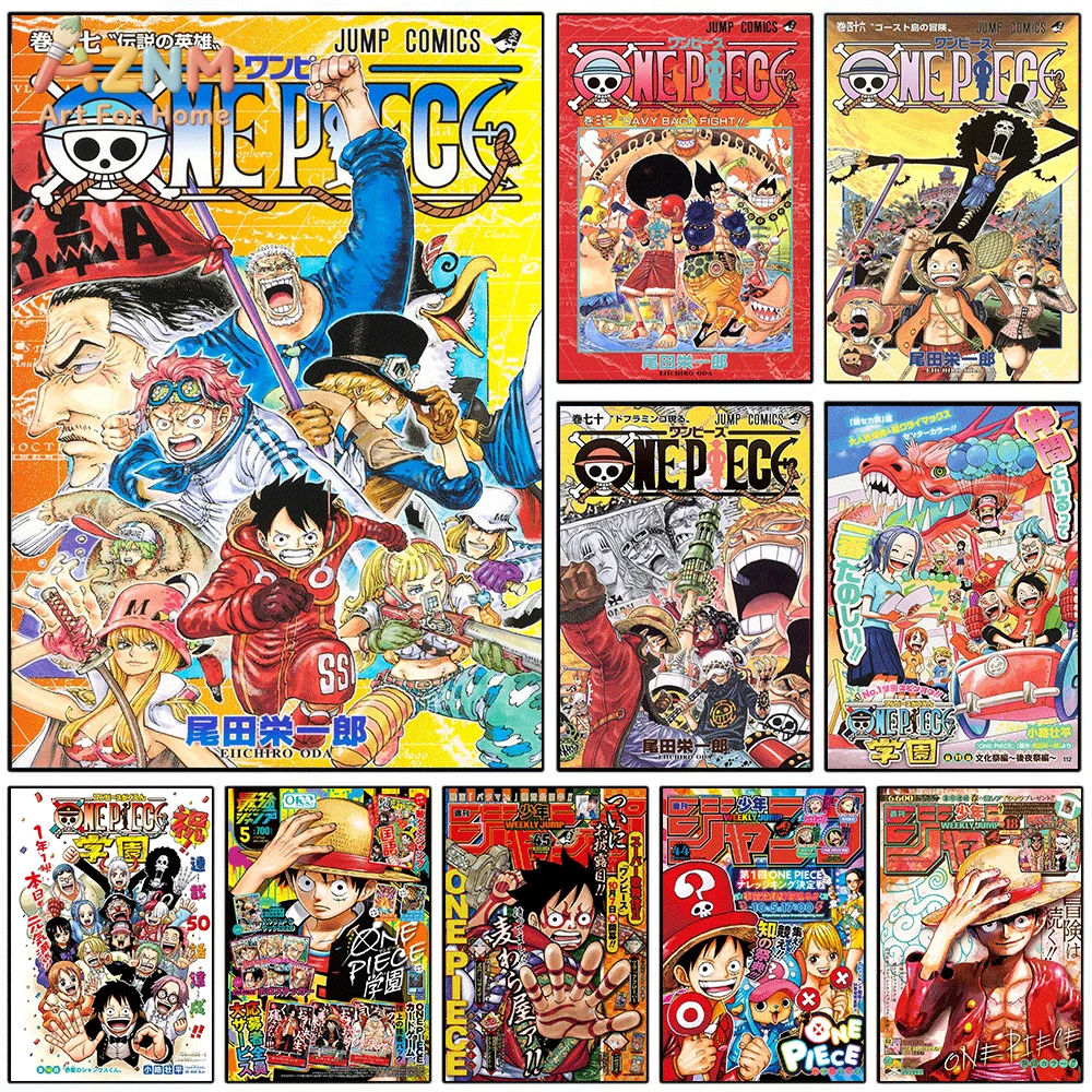 AZNM One Piece Volumen 107: Héroes Legendarios Luffy, Garp, Koby, Sabo - Cubierta de cómic Jump - Lienzo de anime sin marco para pared - Impresión artística vintage para hombre