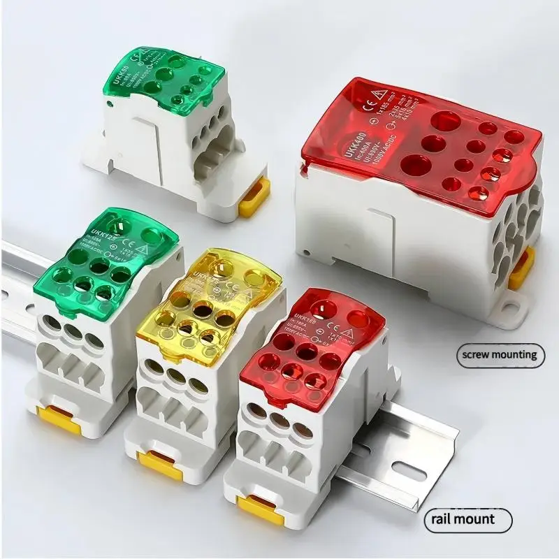 Power Distribution Block UKK250A UKK400A UKK500A 1 In 11 Out Single Pole DIN Rail Electrical Cable Connector Wire Terminal