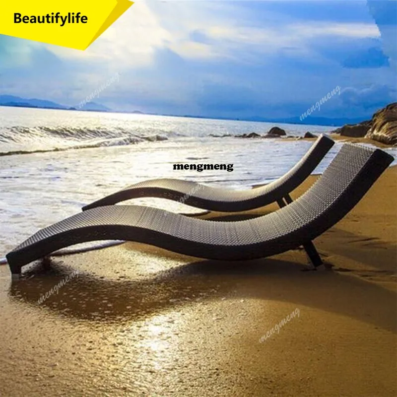 Silla Plegable Ligera de Ratán X188, Silla Plegable para Jardín, Playa, Piscina, Tumbona Reclinable, Silla Playa Plegable, Muebles