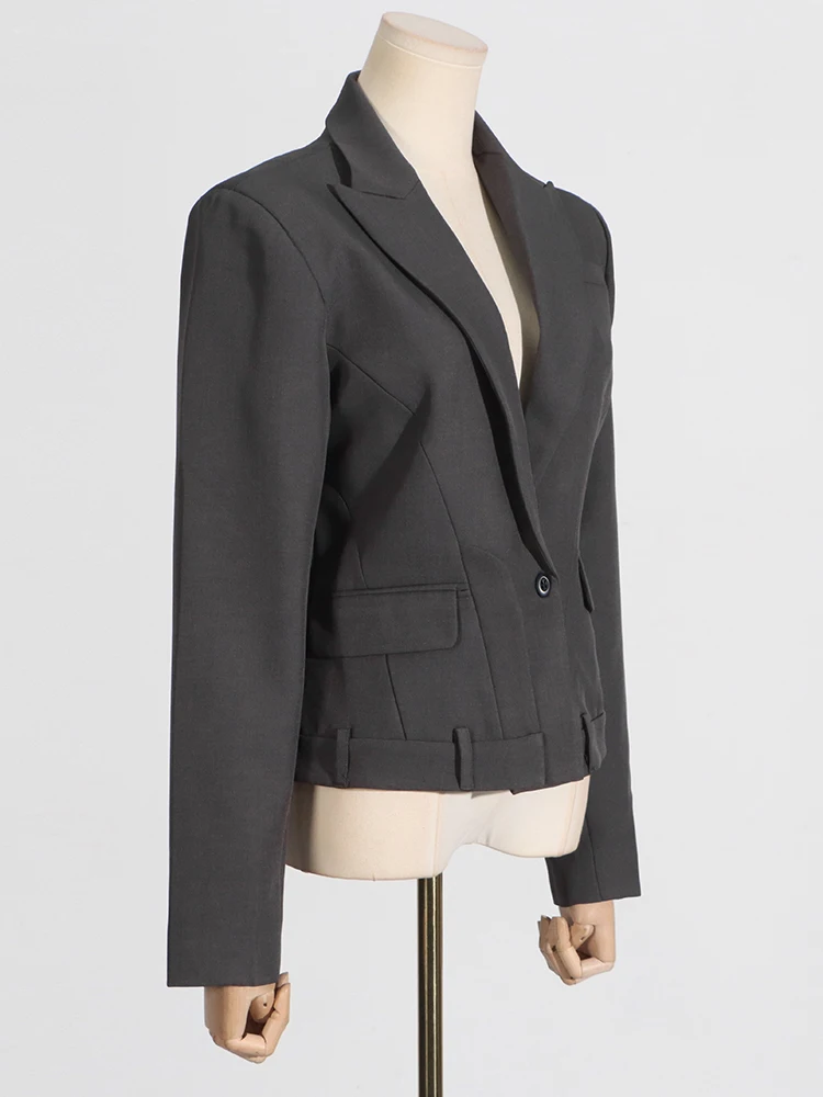 CHICEVER-Combinaison minimaliste pour femme, col cranté, manches longues, épissé, mode individuelle, designer, blazer amincissant, style féminin, nouveau