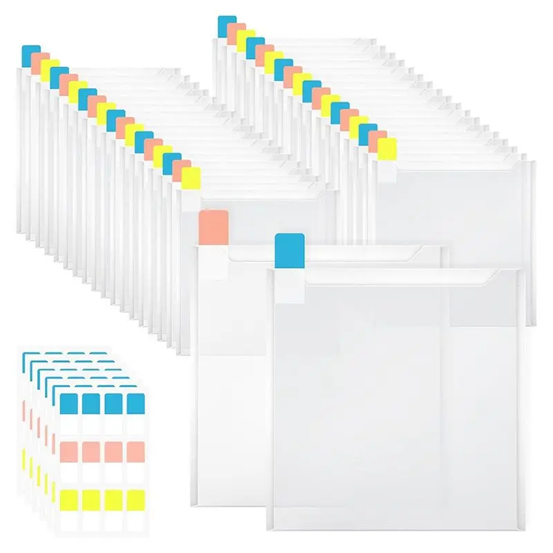 THIVN-Scrapbook Paper Organizer 6.77 X 6.57In Clear Cardstock Organizer Bag 60-Pack Includes 120 Pcs Sticky Index Tabs