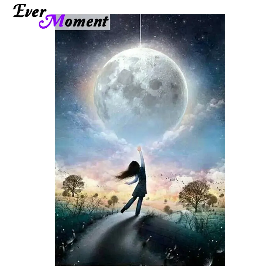

Алмазная вышивка Ever Moment, квадратная маленькая девочка, прикоснитесь к Луне, алмазная живопись, 2018, сделай сам, декор для вышивки крестом, ASF843