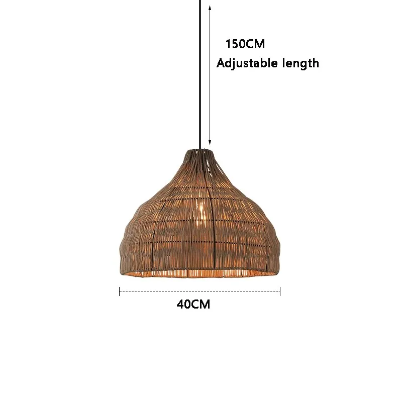 Vintage rotan kroonluchter, handgemaakt in Japan, hanglamp voor de woonkamer, eetkamer, restaurant of bar, retro hanglamp van gevlochten materiaal.