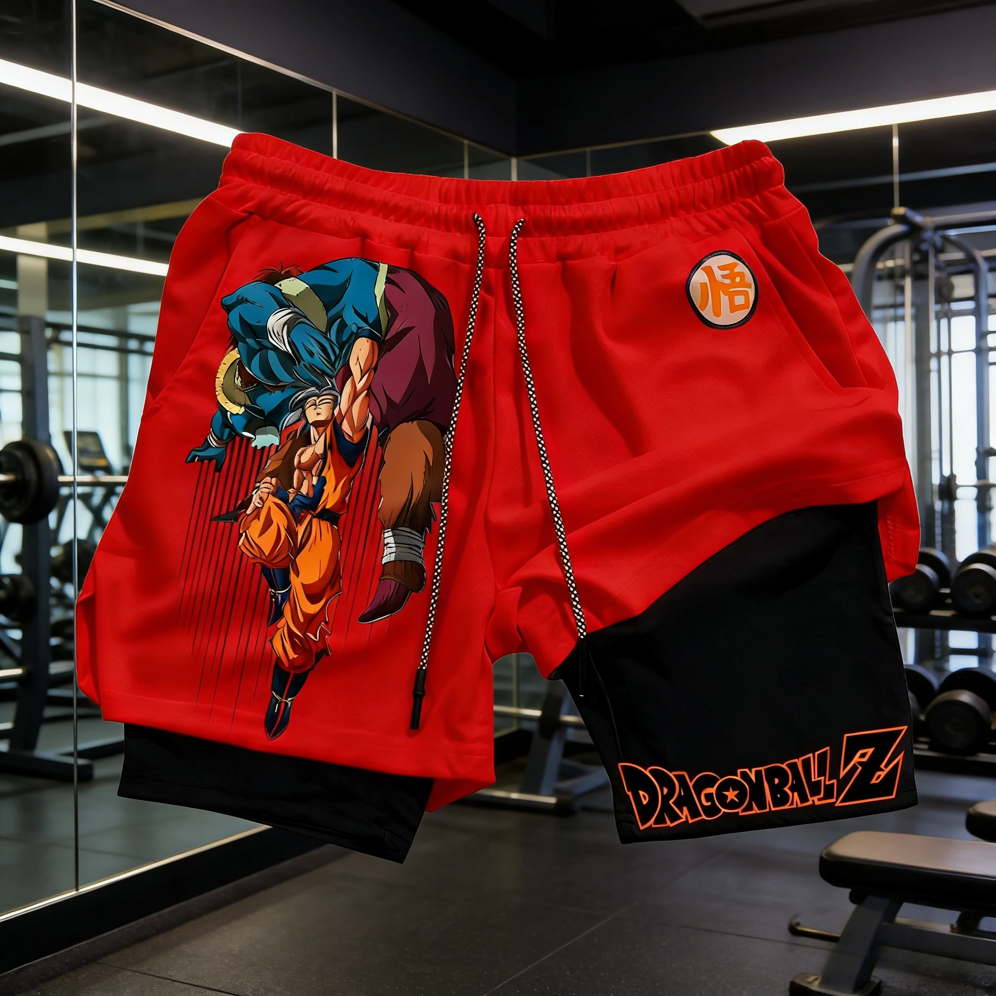 

2026 Summer Dragon Ball Quick Dry Shorts Men's Plus Size Fitness Double Layer Gym Shorts with Goku & Bojack Print Sportswear