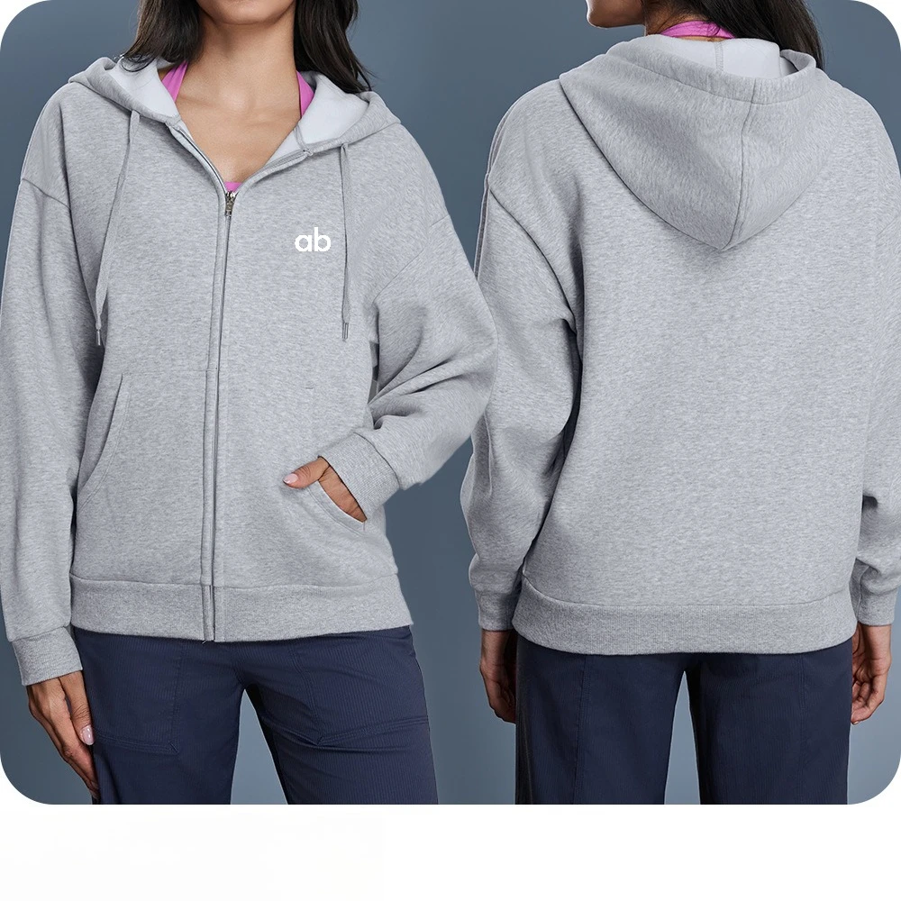 Women Autumn Winter Fleece Lined Full Zip Hoodie Oversized Loose Warm Hooded Casual Streetwear Sweatshirt Jacket