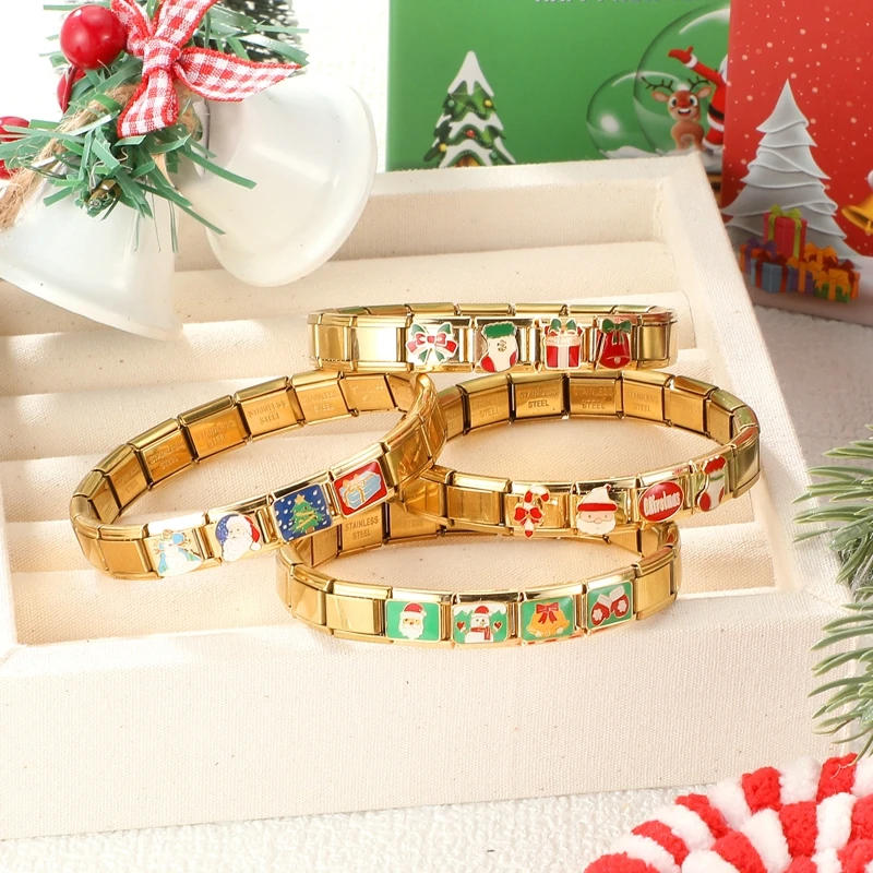 Fashion Christmas Italian Charm Bracelets DIY Basic Chain Fit 9mm Stainless Steel Bangle Versatile Assembled Modules Wholesale