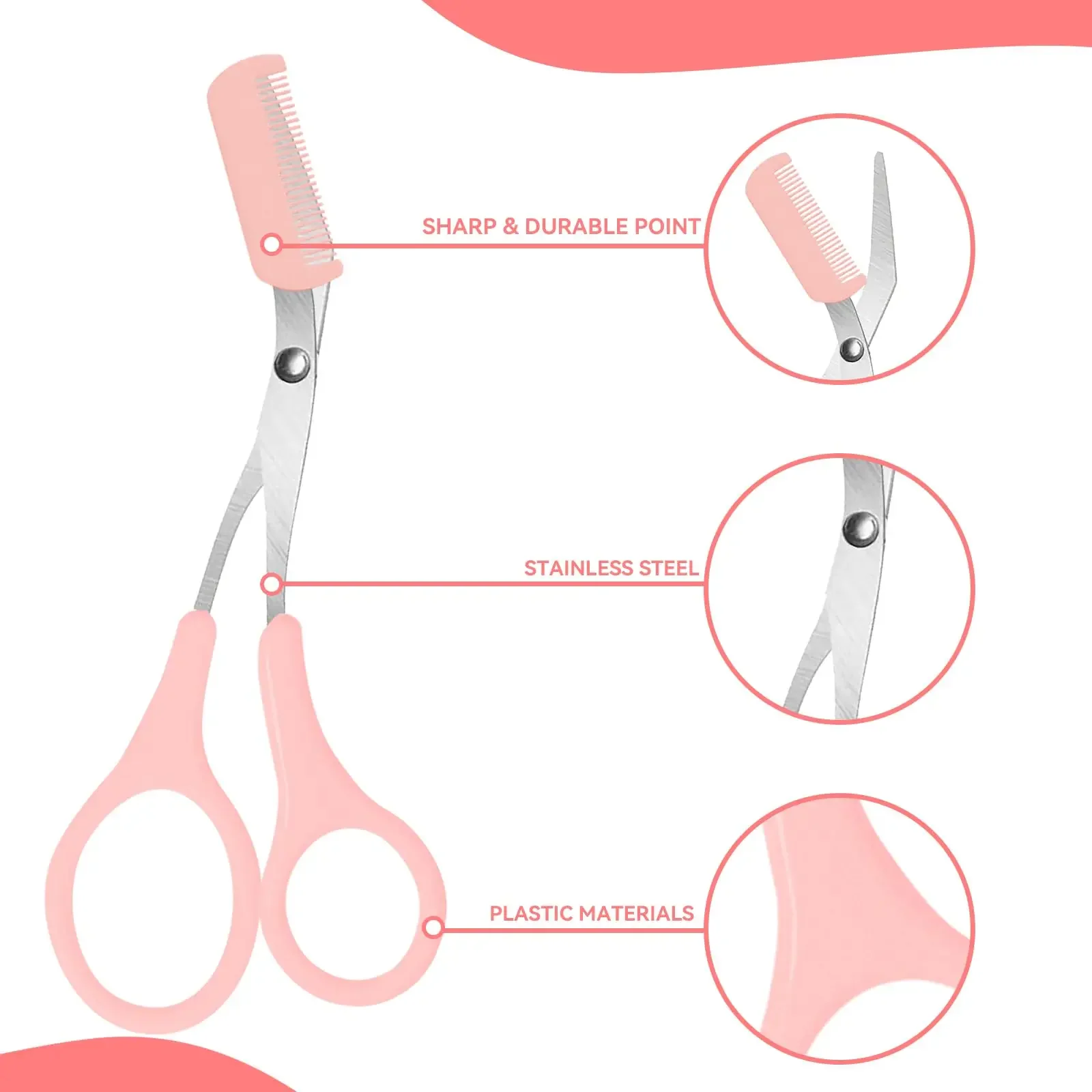 1 pçs aparador de sobrancelha, tesoura de sobrancelha de aço inoxidável com pente, tesoura de aparar sobrancelha remoção de cabelo ferramentas de beleza para mulher