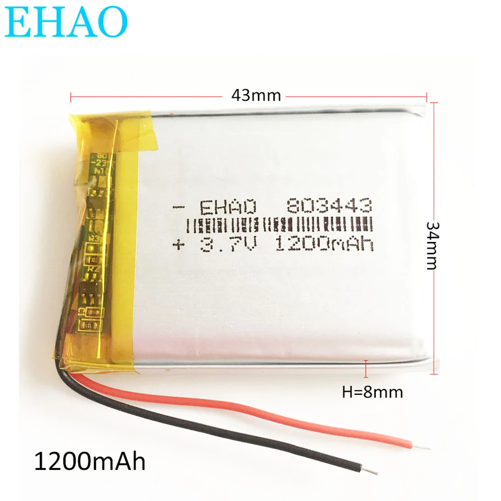 3.7V 1200mAh Lithium Polymer LiPo Rechargeable Battery 803443 For GPS DVD Bluetooth Speaker Driving Recorder E-books Tablet PC