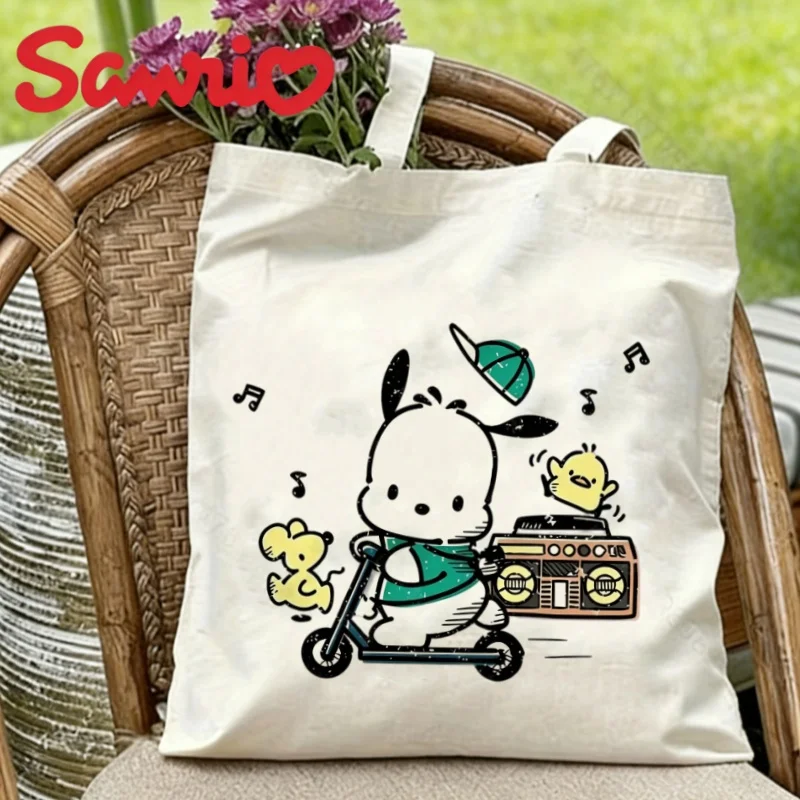 1PC Pochacco Scooter & Boombox Canvas Tote Eco-friendly Reusable Shoulder Bag