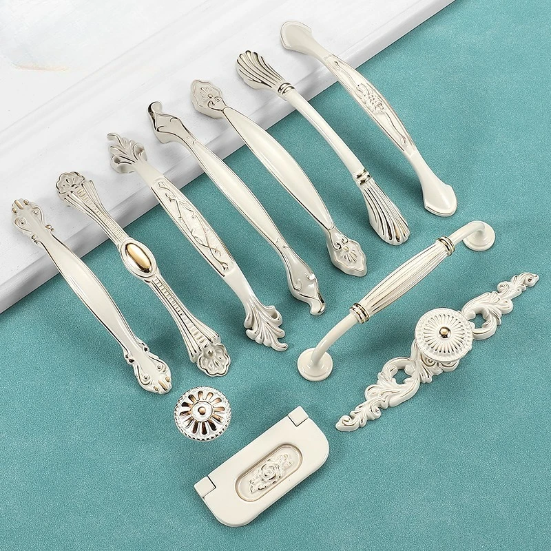 مقبض درج خزانة خزانة الملابس من سبائك الزنك الأبيض العاجي على الطراز الأوروبي البسيط الحديث - سطح أملس لأجهزة الخزانة