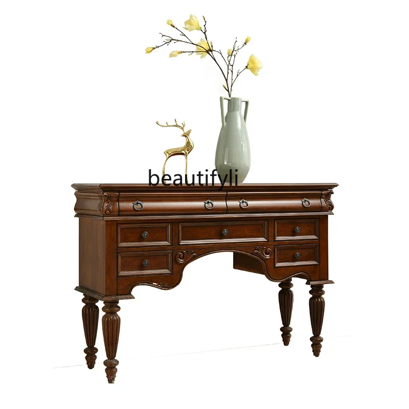 

V American Country Solid Wood Entrance Cabinet Chinese Style Sideboard Cabinet Closet Dining Hall Carved