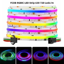 Светодиодная лента COB RGBIC WS2812B с адресацией, 720 светодиодов RGB Dream, полноцветная, 12 мм, 24 В, высокая плотность, гибкая светодиодная подсветка FOB COB