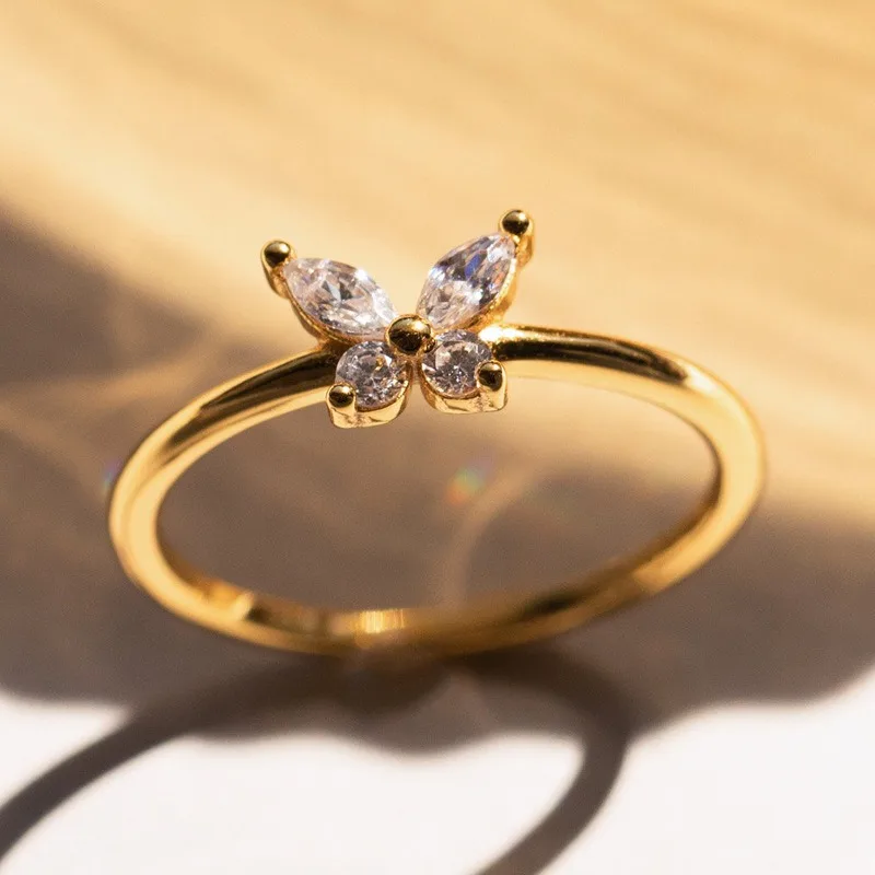 New Birth Stone Butterfly Ring for Women, Simple and Fashionable Zircon Versatile Trendy Jewelry