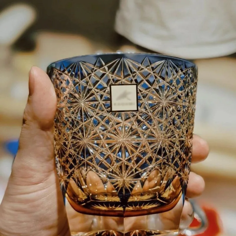 High-end Blue Daisy Crystal Glass Ins High-value Light  Whisky Cup High-end  Glass