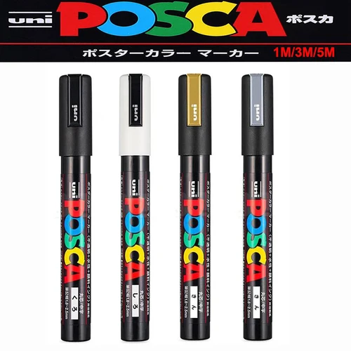 Imagen 1 del producto Posca-rotuladores metálicos dorados/plateados, bolígrafos artísticos de pintura blanca/negra, herramientas de dibujo profesionales permanentes no tóxicas, accesorios escolares