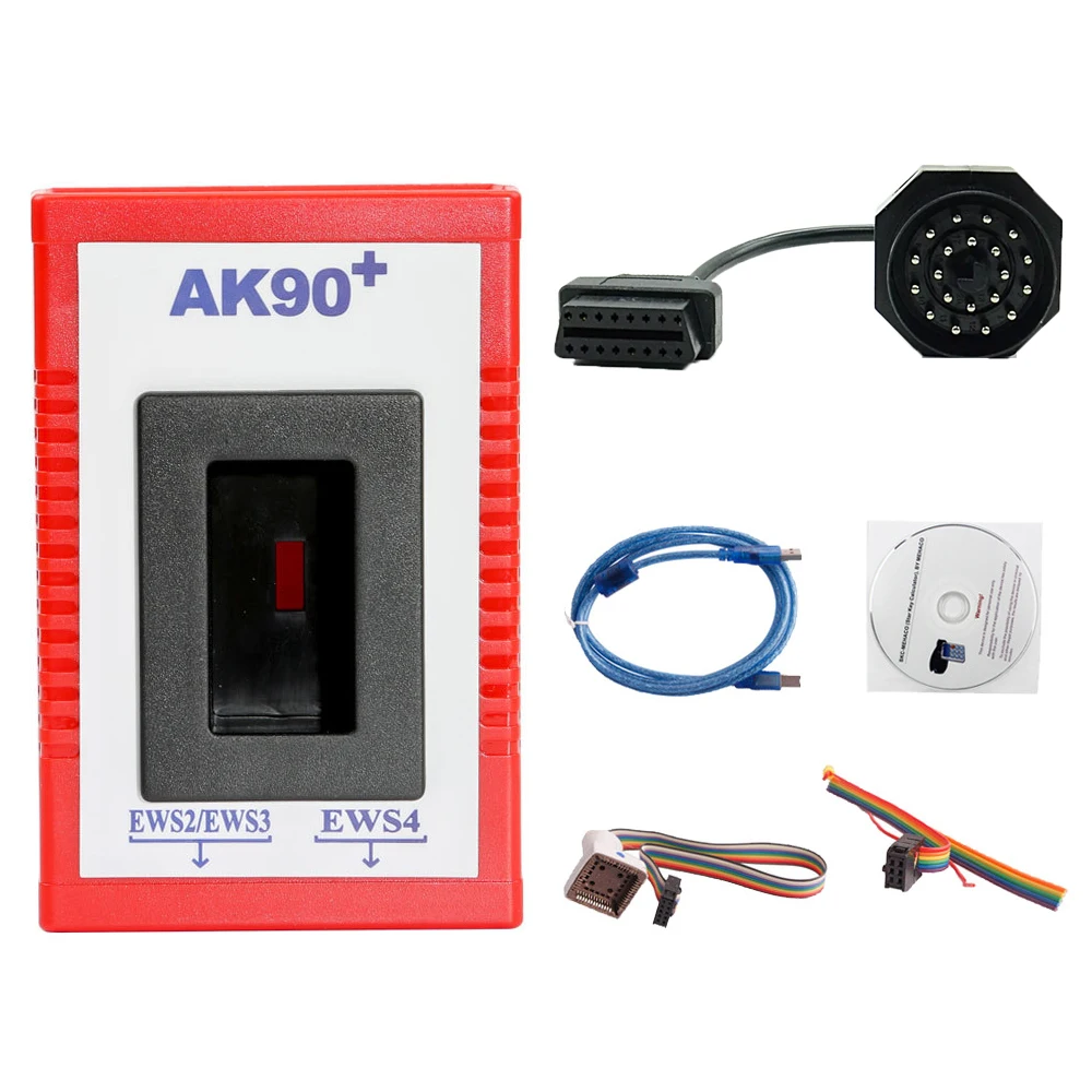 For All BMW EWS 2 3 4 1995-2009 CAS V3.19 AK90+ Key Programmer Identify Keys Code Reader OBD2 Adapter For BMW 20 Pin to 16 Pin