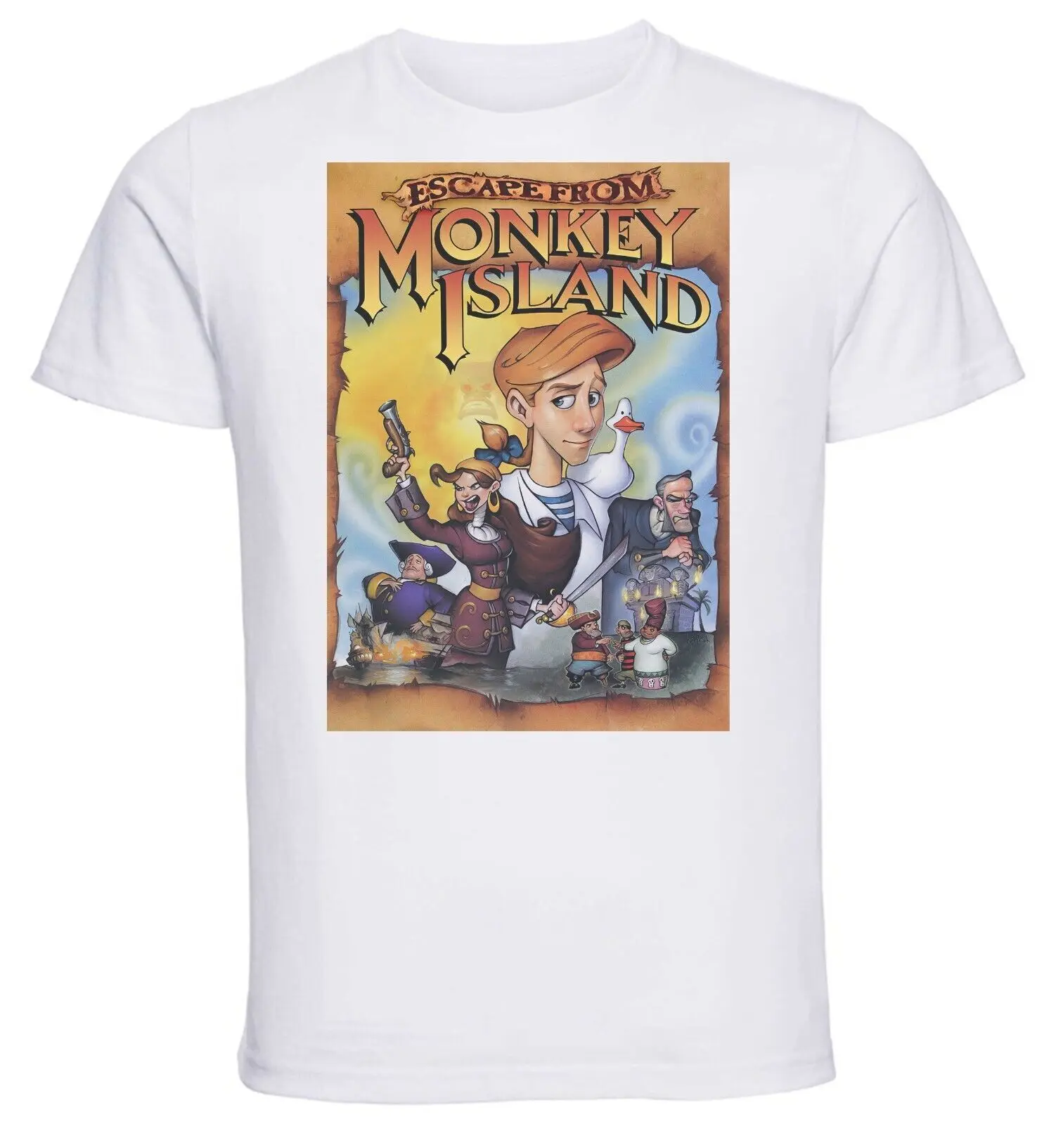 Unisex White Retrogame T-Shirt - Commodore Amiga - Monkey Island 4 - escape from-