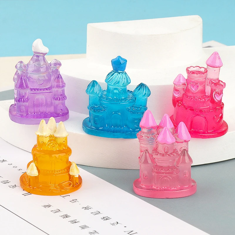 ฟิกเกอร์ปราสาทเรซินขนาดเล็ก1ชิ้นเครื่องประดับขนาดเล็ก3D ส่องสว่างภูมิทัศน์ขนาดเล็กแบบทำมือสำหรับตกแต่งสวนตุ๊กตา