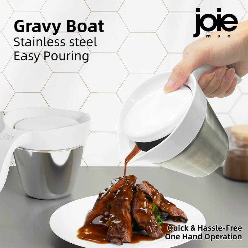 Joie – bateau à Sauce en acier inoxydable avec couvercle, Pot à Sauce à Double paroi isolé thermiquement, pichet à lait anti-poussière pour servir la Sauce