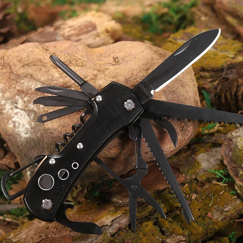 BHBT Outdoor Multifunctional Swiss Knife Camp Multitool Bottle Opener Folding Knife Portable Scissors Saw Fold Pocket Knife