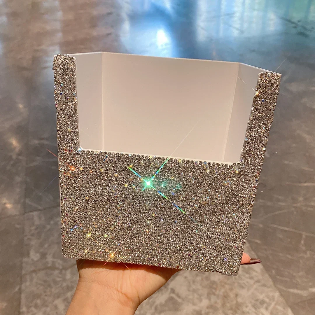 Bling Rhinestones Square Storage Box Desktop Dresser Trinket Lipstick Makeup Jewelry Organizer Case Desk Stationery Sundries Box