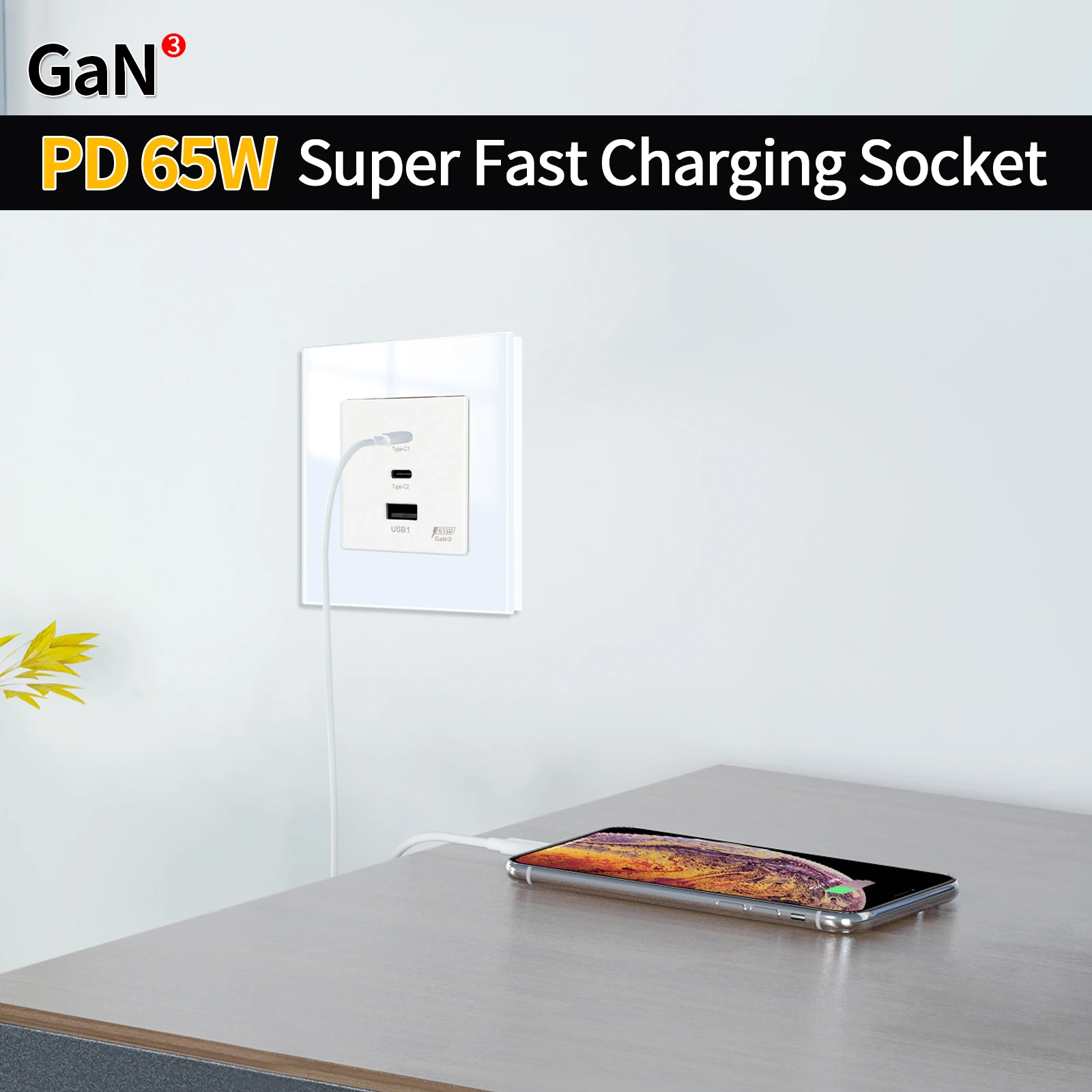 BINGOELEC الاتحاد الأوروبي مقبس الطاقة التلفزيون/CAT6 مخصص مع 65 واط شحن سريع للغاية USB/Type-c ميناء لوحة زجاجية مقبس الحائط 220 فولت التوصيل الآمن