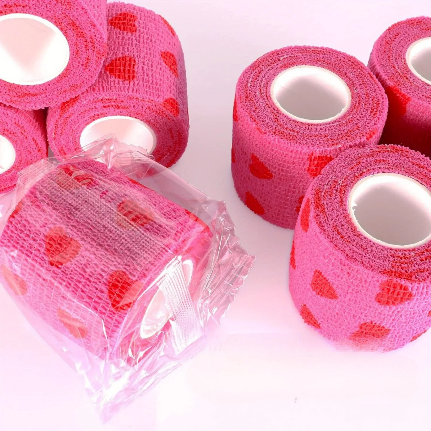 24/12/6 Rolls Tape Tattoo Handle Bandage Anti-slip Red Pink Heart Printed Elastic Self-adhesive Tape Tattoo Wrap Grip Cover