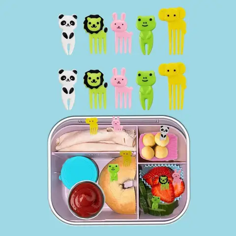 Mini plastfruktgafflar för barn Silikonmatlådeavdelare/Cupcake-foder för barn i skolan Bento-matlådetillbehörsset 10 best sales plastgaffel - №8