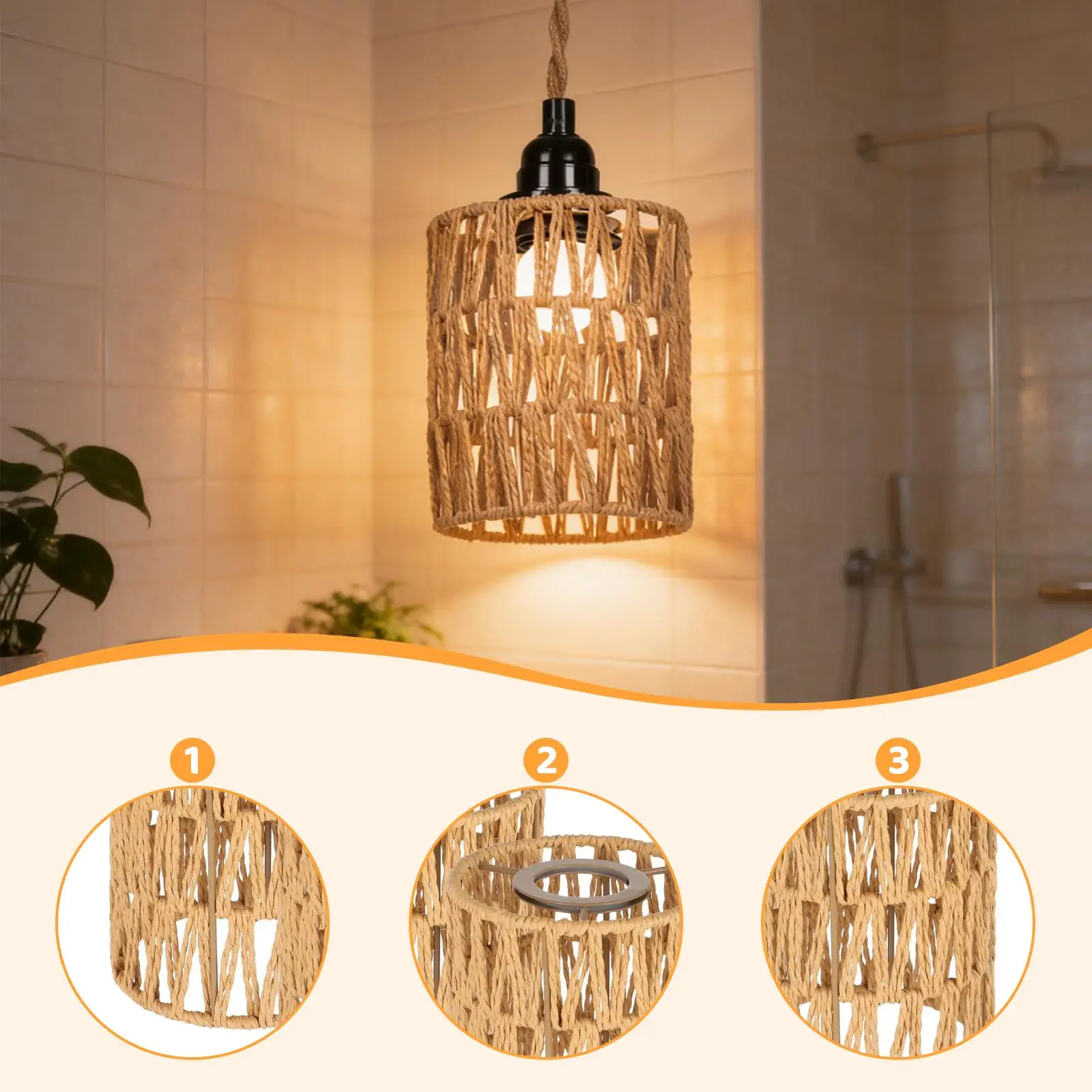 Decorative Boho Woven Lamp Shade Basket Replacement Retro Pendant Light Cover for Hanging Lamp