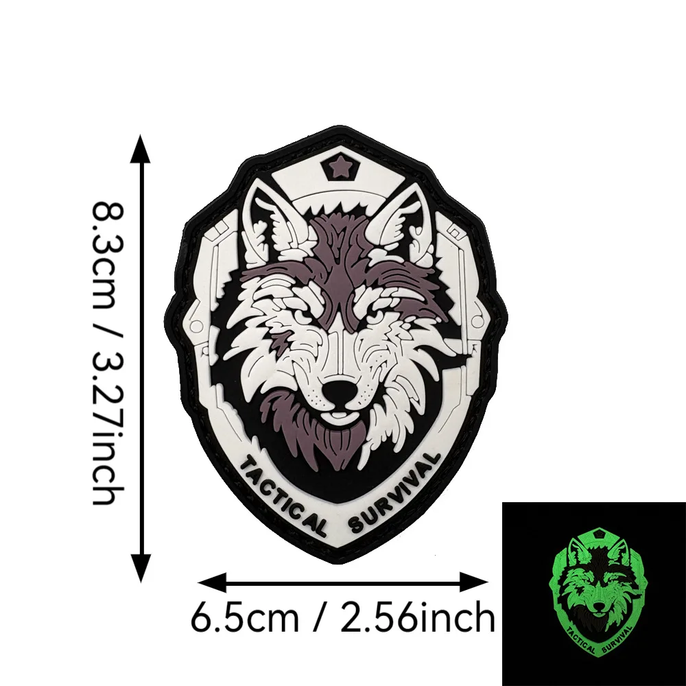 1 Piece Elaborated 6.5*8.3 CM PVC Hook and Loop Cartoon Wolf Patch Gray Brown for Clothing Bag DIY Decoration Applique