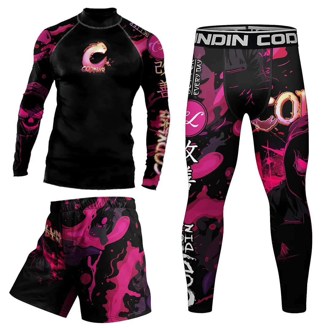 Mock Neck Hot MMA No Gi Rashguard Jiu Jitsu T-shirt+Pants Boxing Jerseys Set BJJ Muay Thai Shorts Compression Legging Sportsuit