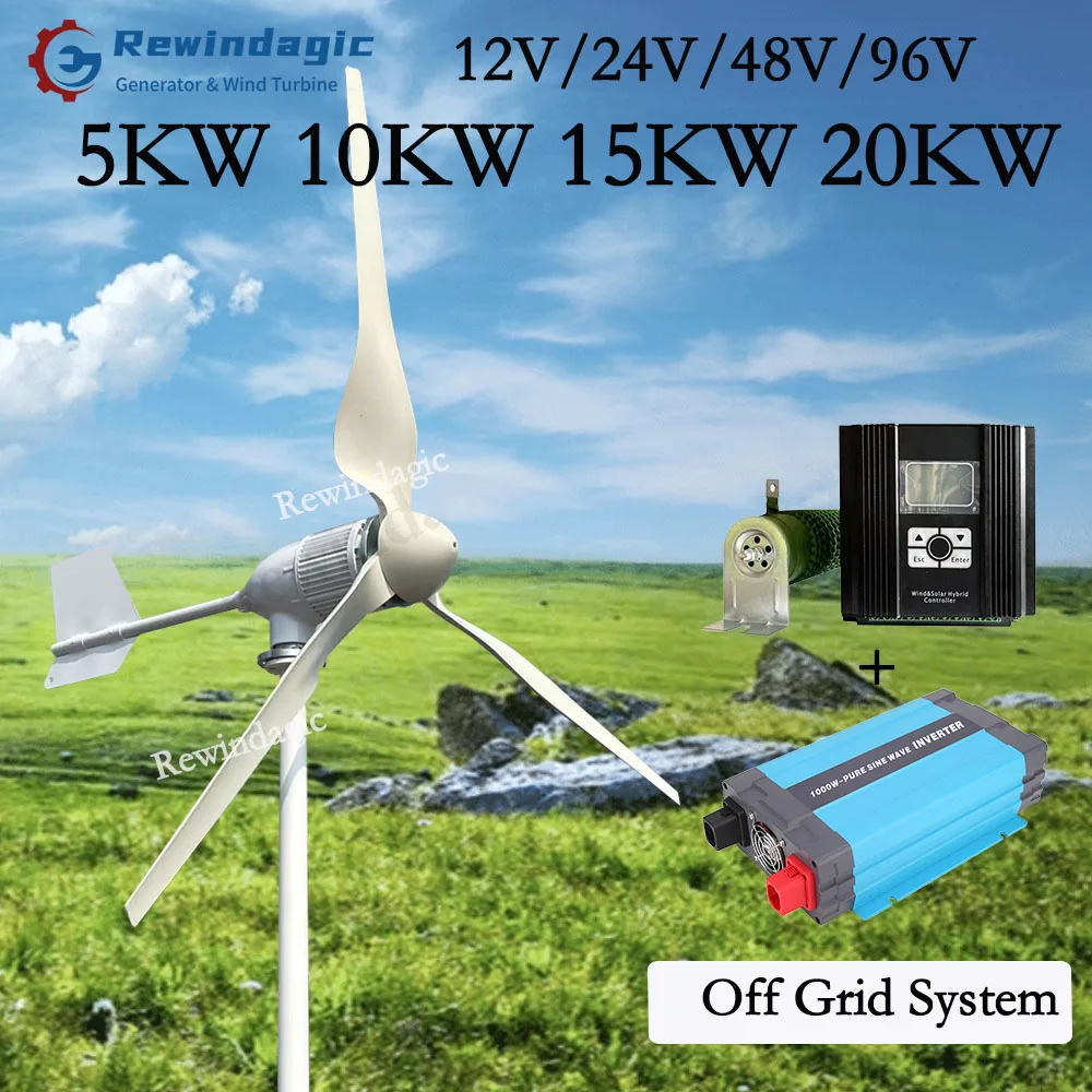 

Free Energy 20KW 10KW 15KW Horizontal Wind Turbine 24V 48V 96V Alternative Generator Off Grid System Output 3Phase AC Household
