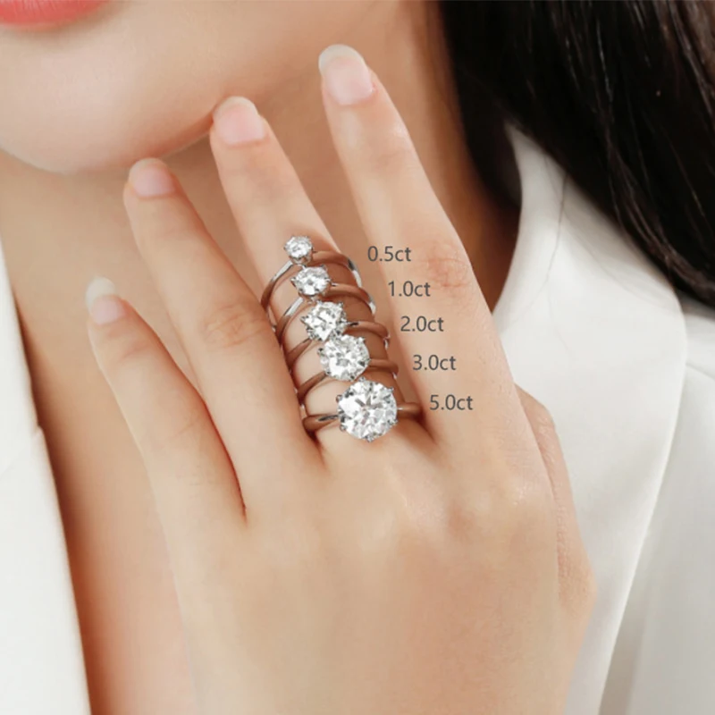 Tezzc 1ct 2ct 3ct 5ct Moissanite Anello di fidanzamento per le donne 925 Sterling Silver Anelli di diamanti Gioielli all'ingrosso con certificato
