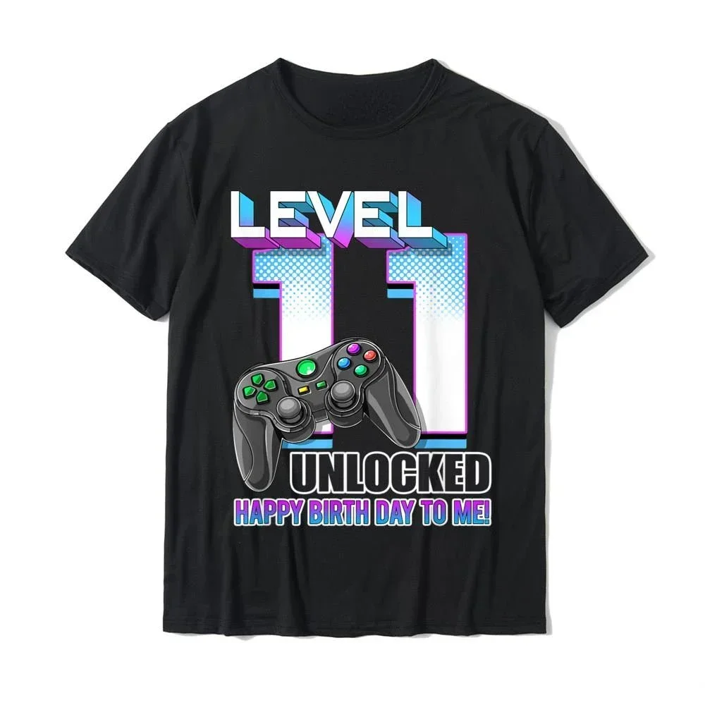 Funny Video Gamer 11th Birthday Gift T-Shirt T Shirt Tops & Tees Oversized Boys Level 11 Unlocked funny summer style new cotton