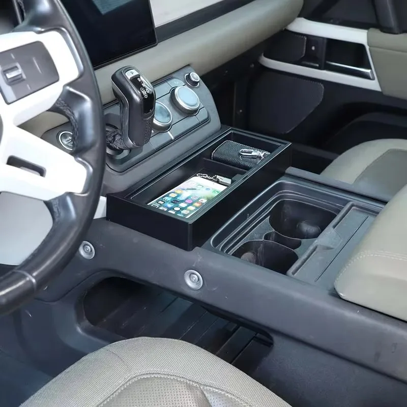 

For Land Rover Defender 90 110 130 20-24 Black Car Center Console Double-Layer Storage Box Organizer Tray Interior Accessories