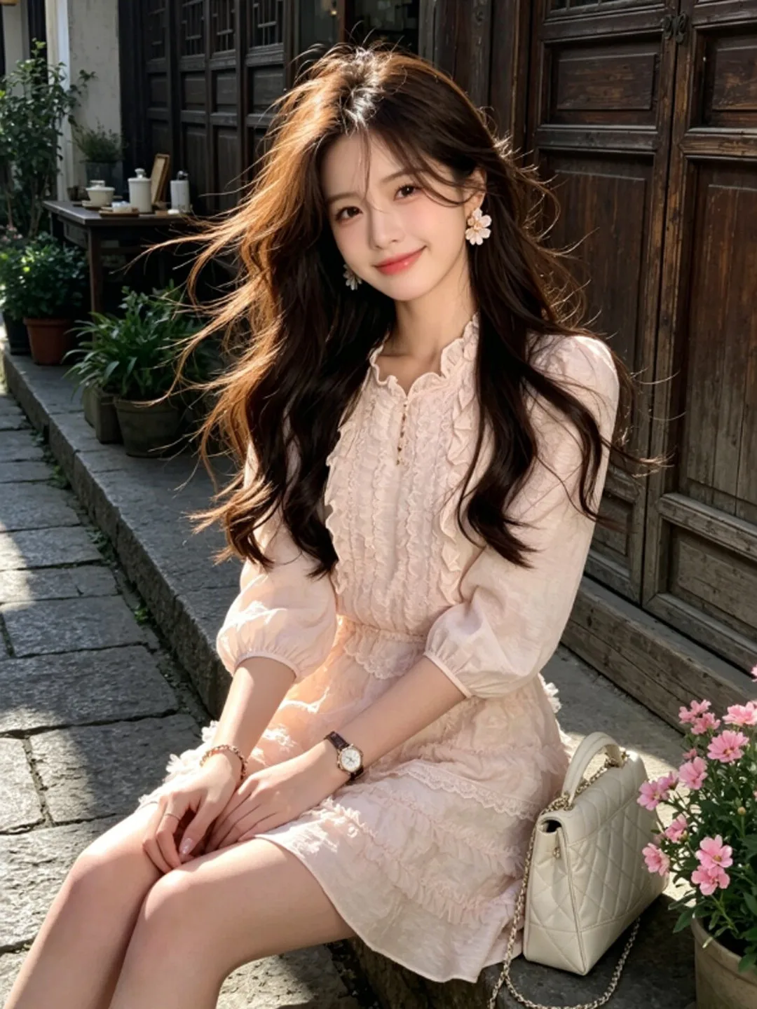 

Slimming Effect Waist-Cinching Dress Unique Stylish Summer Cotton Gentle Style Princess Skirt Mid-Sleeve Color Women's ...