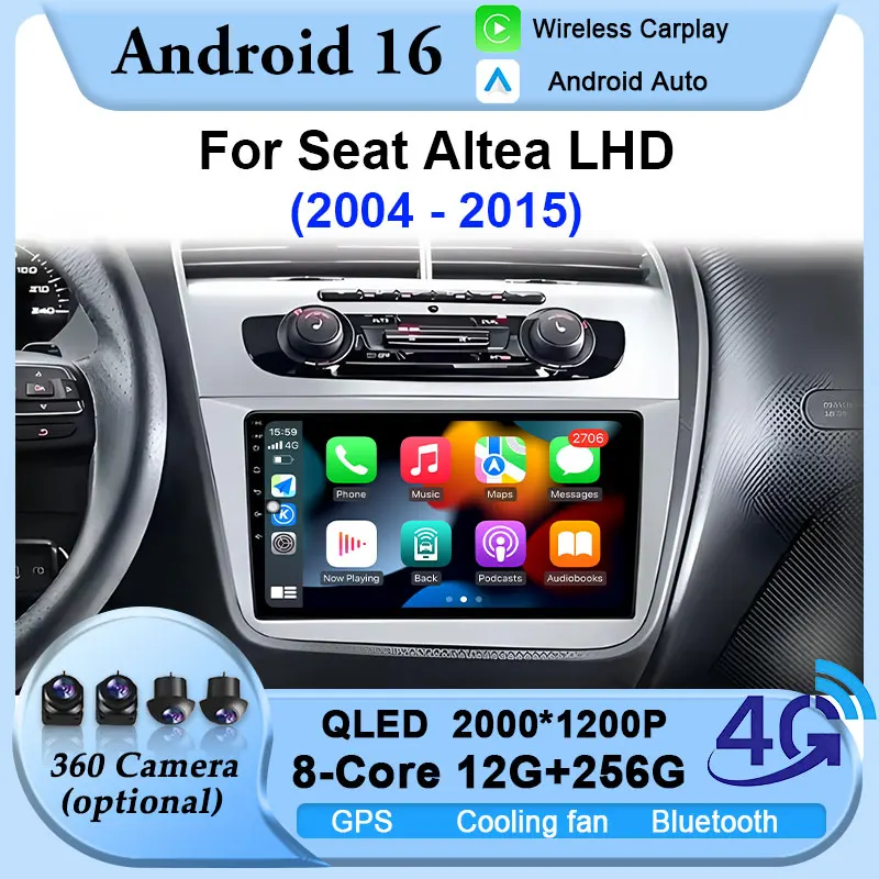 Car Radio Multimedia Player Video Bluetooth For Seat Altea 2004 - 2015 LHD Wireless Carplay GPS Navigation Android Auto 4G Wifi