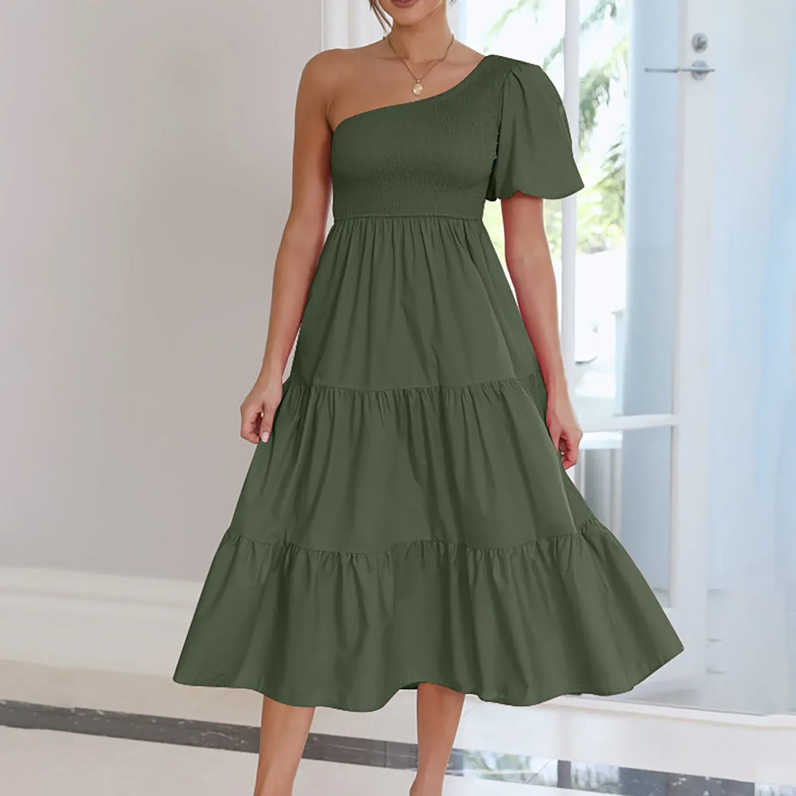 Elegante vestido de um ombro feminino, casual, sem mangas, sem costas, reto, algodão, monocromático, boho, robe de praia, verão