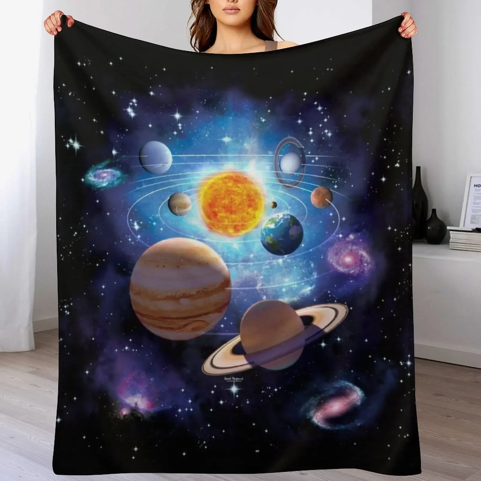 Solar System Throw Blanket Warm Comfortable Blanket for Office Napping