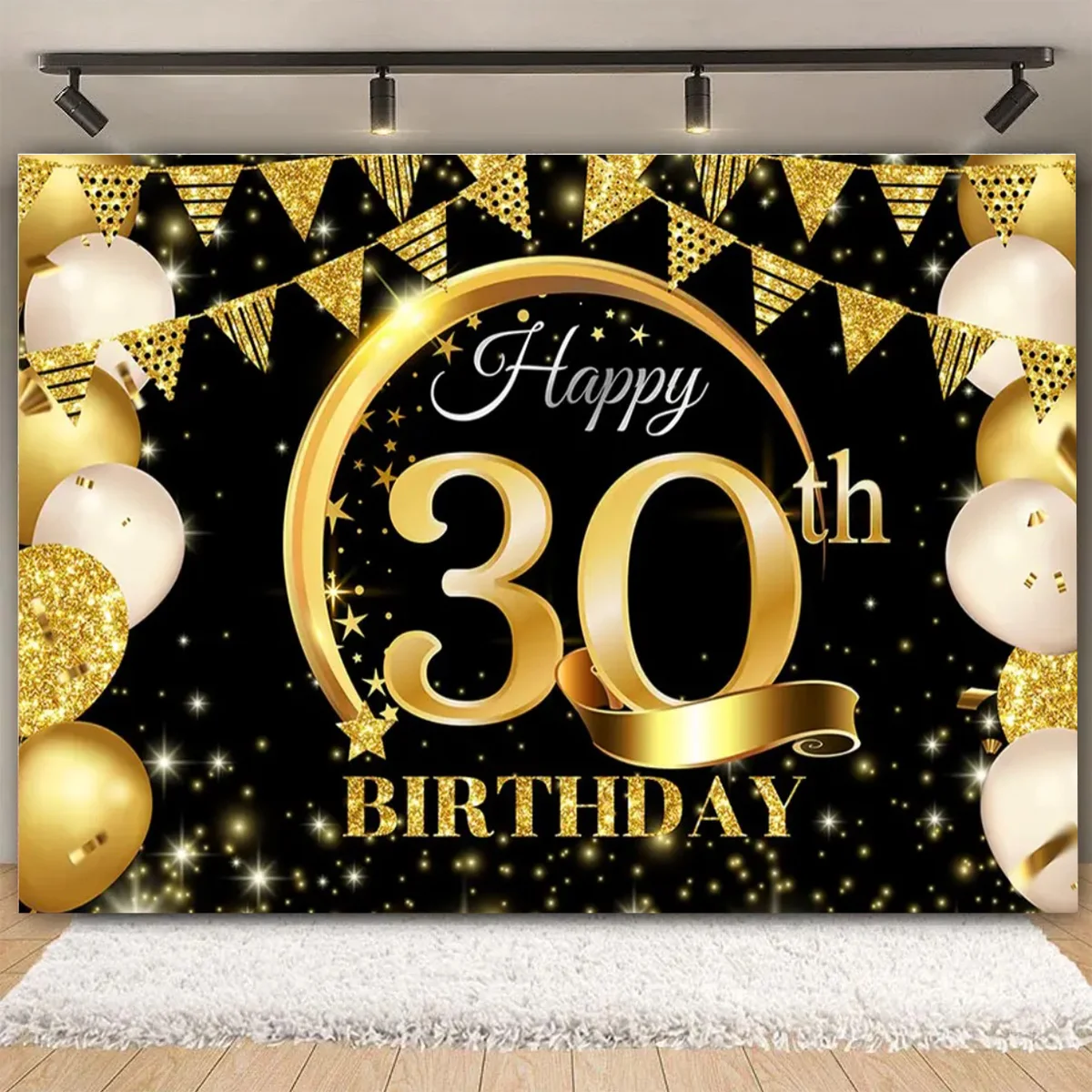 

Black Gold Adult Happy Birthday Backdrops 30 50 45 55 60 70 80 85th Anniversary Age Party Decoration For Home Backgrounds Props