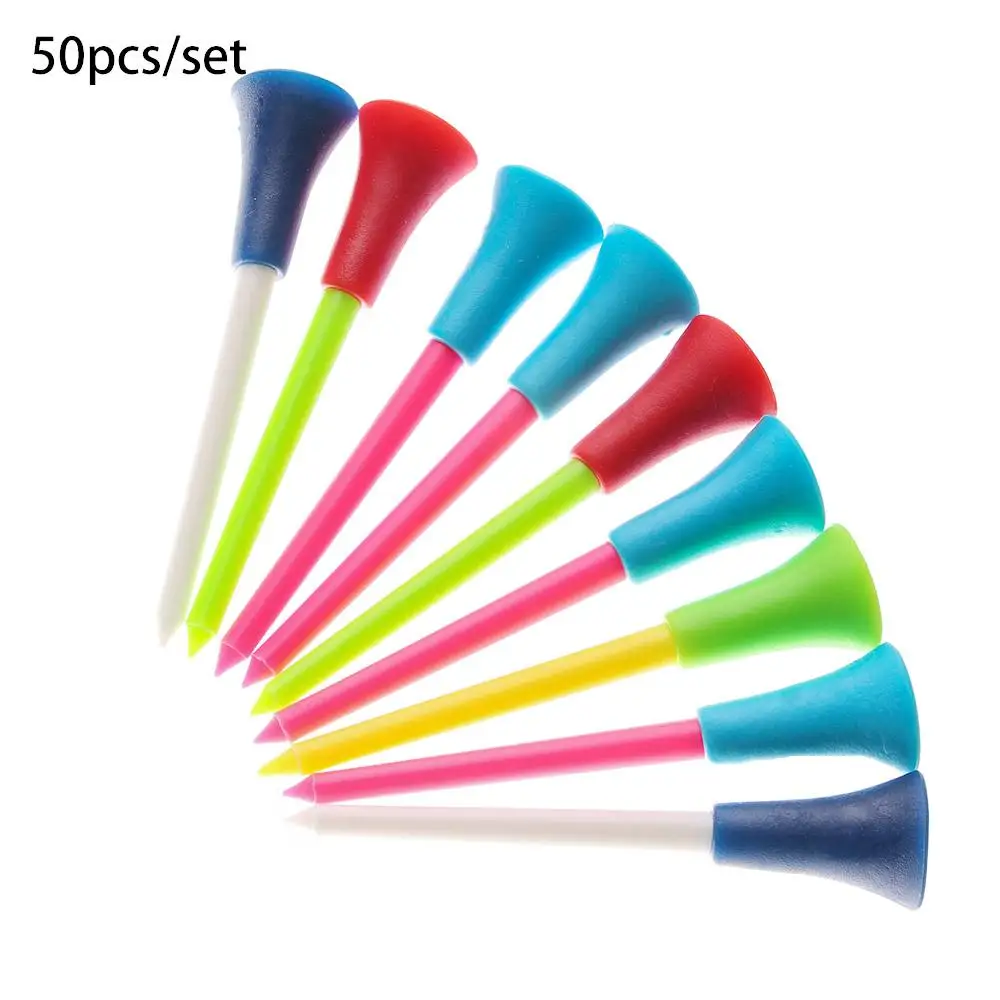 Lot de 50 tees de golf multicolores professionnels en plastique, 83mm, avec coussin en caoutchouc