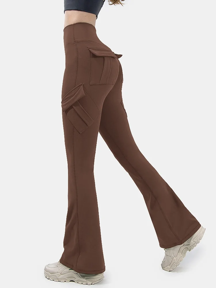 High Waisted Skinny Pants Solid Color Cargo Pants Multiple Pockets Women Flare Fitness Yoga Leggings
