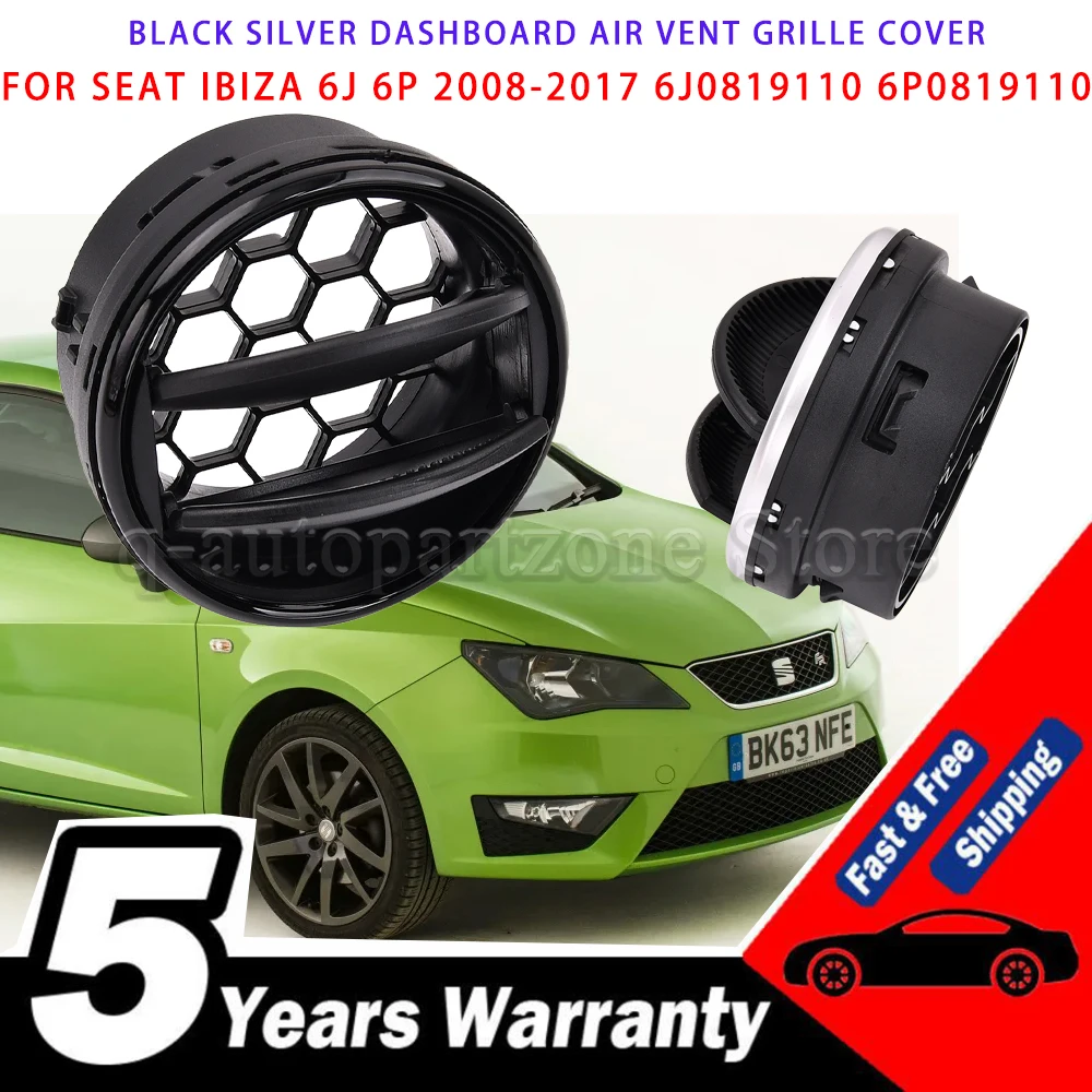 Black Silver Dashboard Air Vent Grille Cover 6J0819110 6P0819110 Car Spare Part For SEAT Ibiza 6J 6P 2008-2017