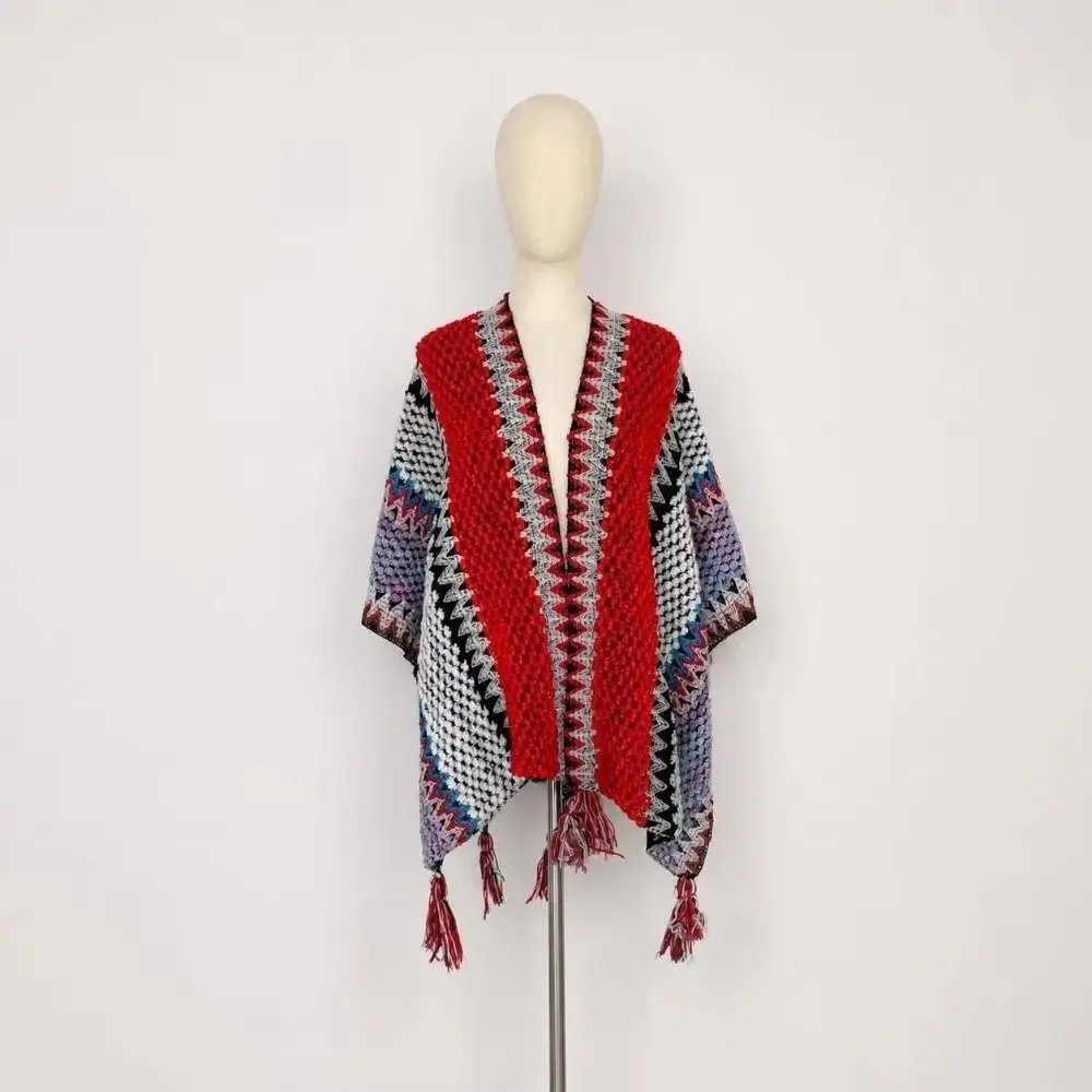 Large Printing Ethnic Style Shawl Neck Wrap Warm Tassel Scarves Large Bohemian Poncho Cape Girl