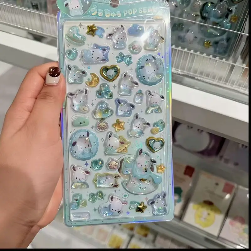 

Наклейки Sanrio 3D с объемным рисунком из смолы, милые мультяшные персонажи Hello Kitty и Pochacco, с кристаллами и блестками, для дневников, ноутбуков, чехлов для телефонов, детских принадлежностей