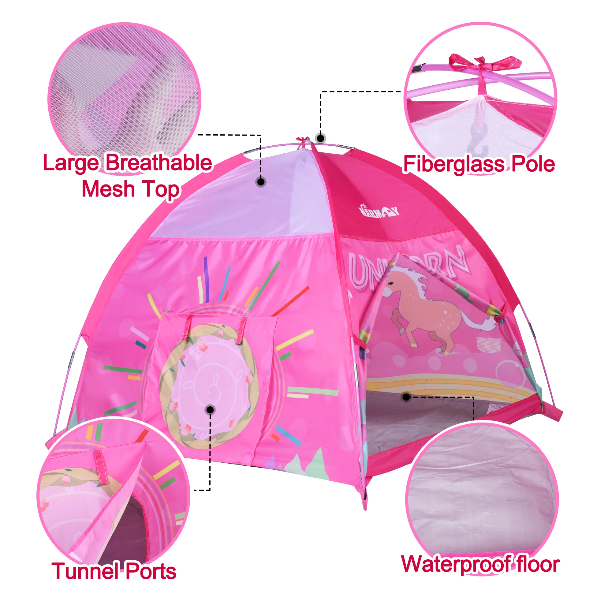 NARMAY Play Tent Unicorn Dome Tent for Kids Indoor / Outdoor Fun - 122 x 122 x 102 cm