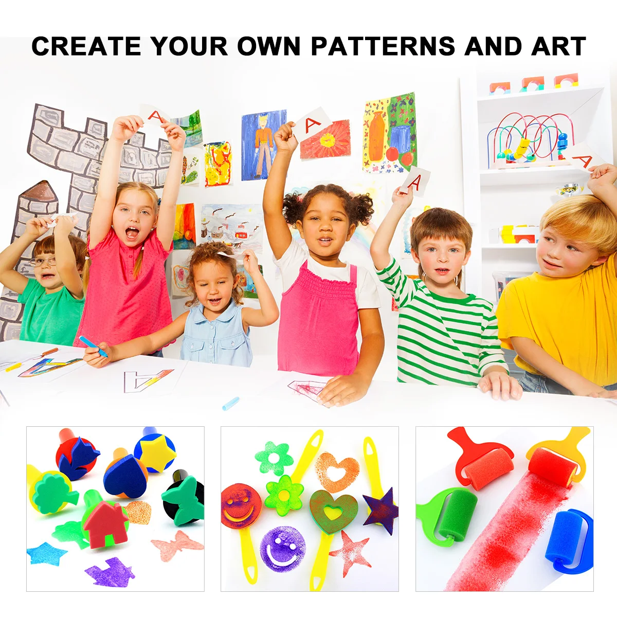 

1 set Kids Brush Set Sponge Tools for Supplies Early Learning Supplies Foam Brushes Paint Sponges