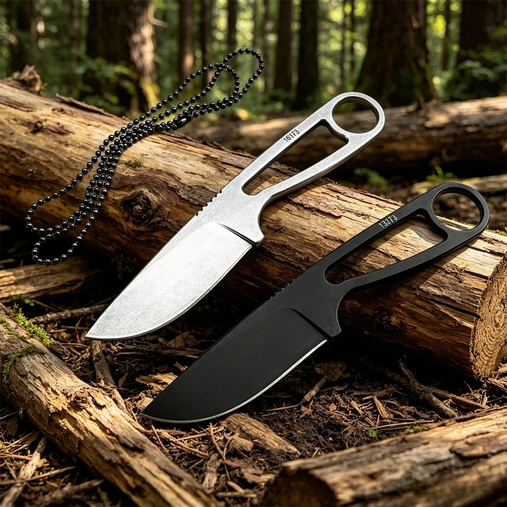 Portable Outdoor Fixed Blade EDC Knife for Neck Carry Full Tang 8Cr13MoV Blade Sturdy Polymer Sheath Plus Mountable Clip Plate