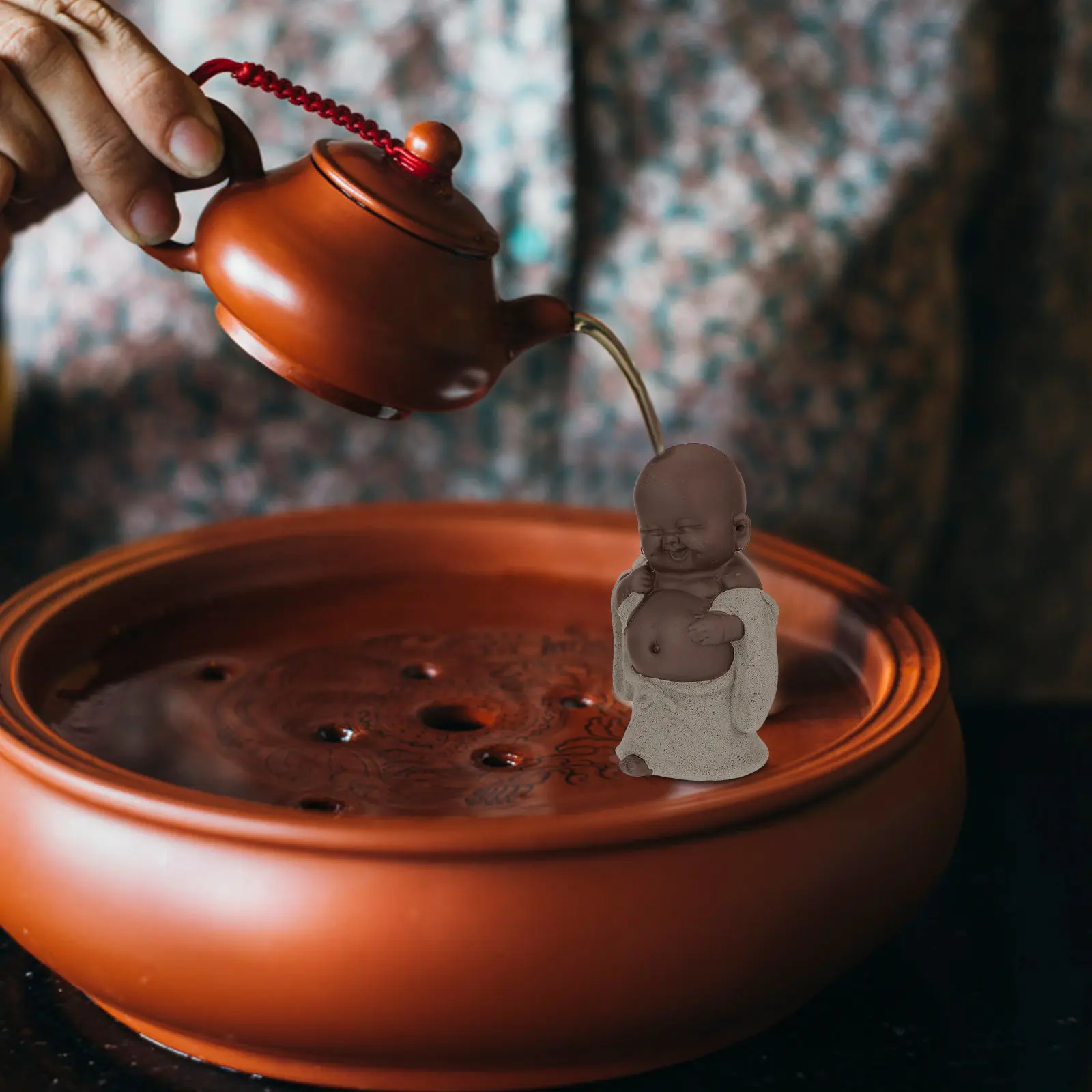 1Pcs Laughing Pet Purple Clay Maitreya Statue Desktop Ornament Home Decor Living Room Bedroom Tea Room Car Interior